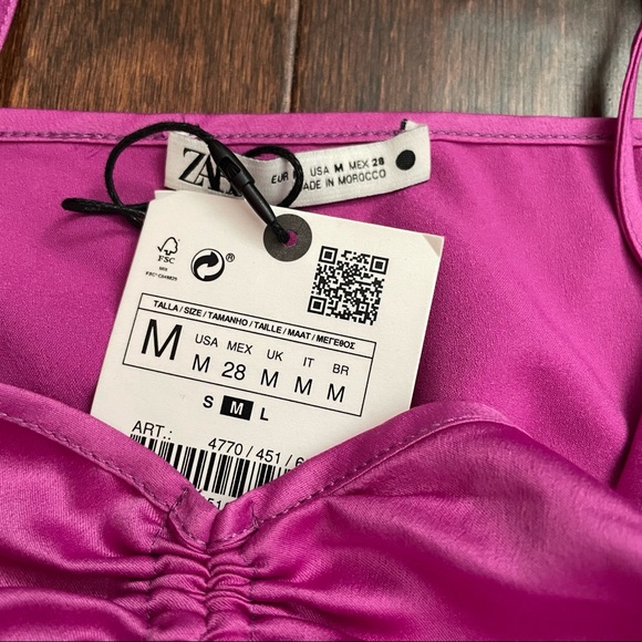 NWT Zara fuchsia ruched satin effect crop top - Picture 9 of 9